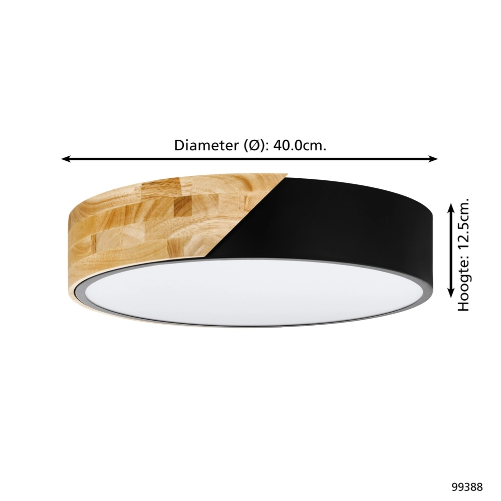 Moderne Deckenbeleuchtung Grimaldino Schwarz mit rundem Holz Eglo 9002759993887