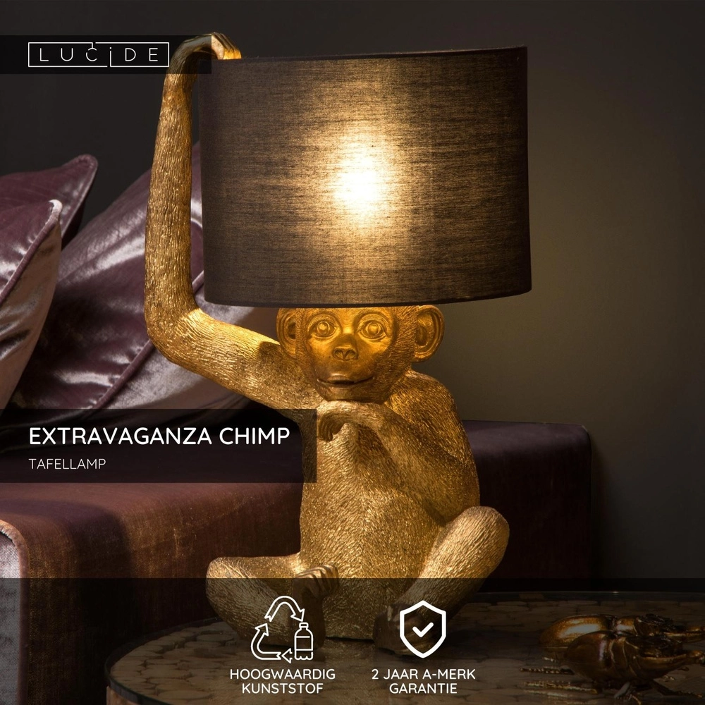 Tischlampe Extravaganza Chimp Affe Schwarz mit Gold Lucide 5411212105325