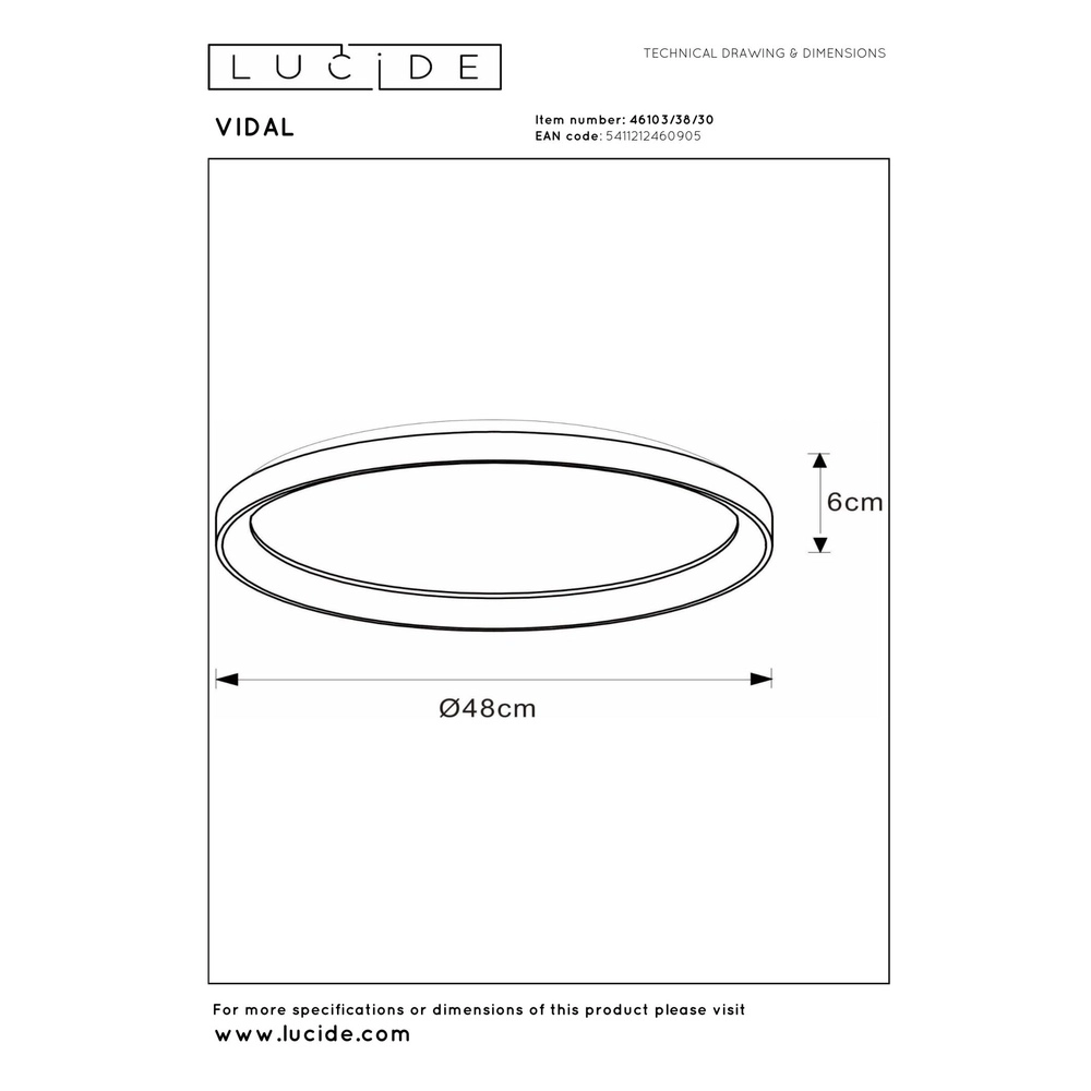Deckenlicht Vidal Ø 48 cm schwarz Lucide 5411212460905