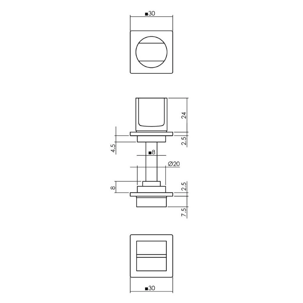 Verschluss der Toilette Tira Kleine quadratische Rosette anthrazit Intersteel 8714186548295