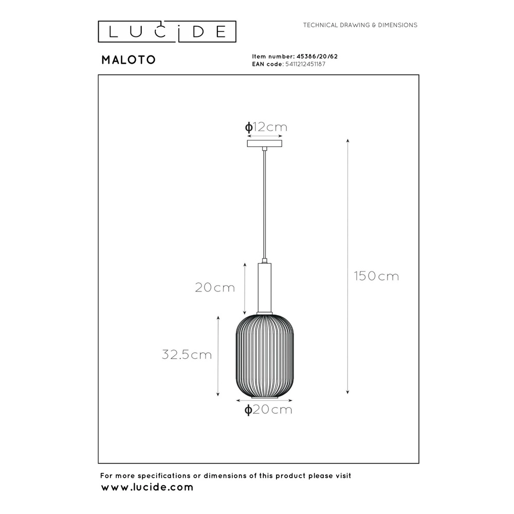 Pendellampe Maloto Ø 20 cm Bernstein Lucide 5411212451187