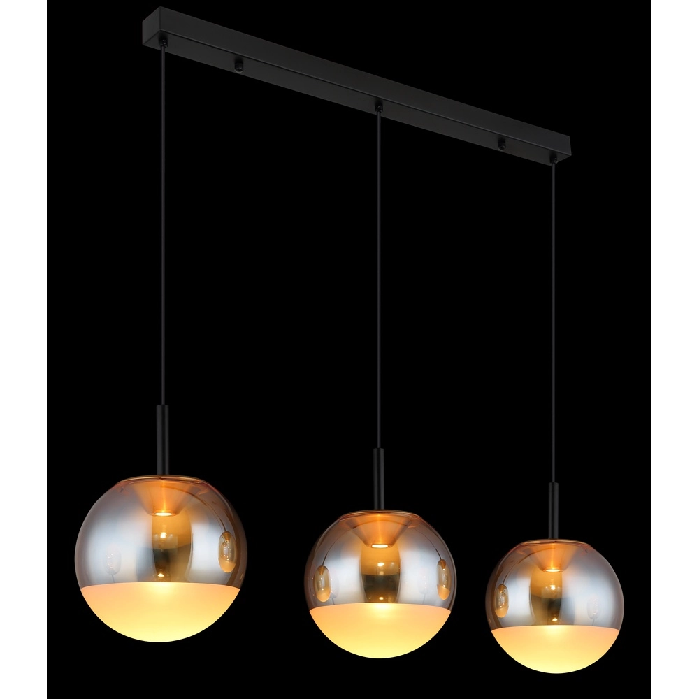 Design-Pendellampe Severin 3-Licht Schwarz mit bernsteinfarbenem Glas Globo 9007371549931