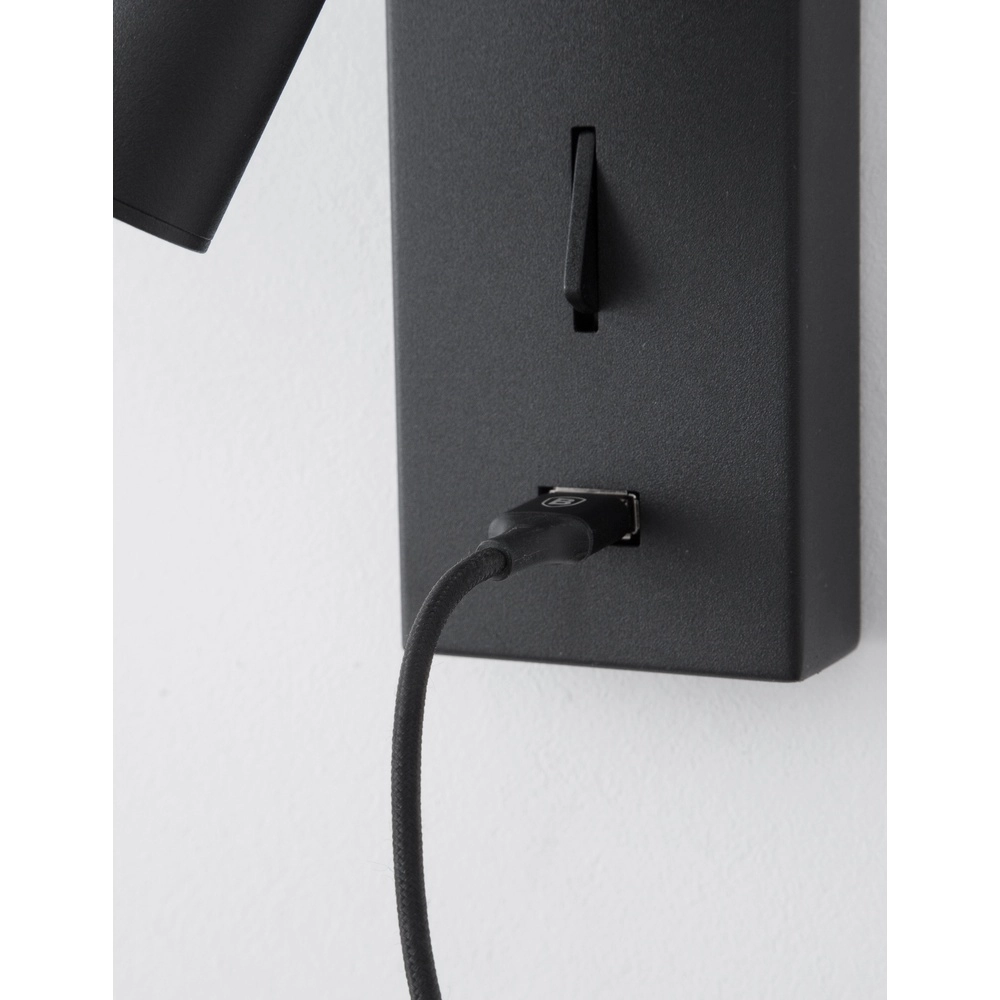 Nachttischlampe Fuse Schwarz mit USB Lyora 5212017423719