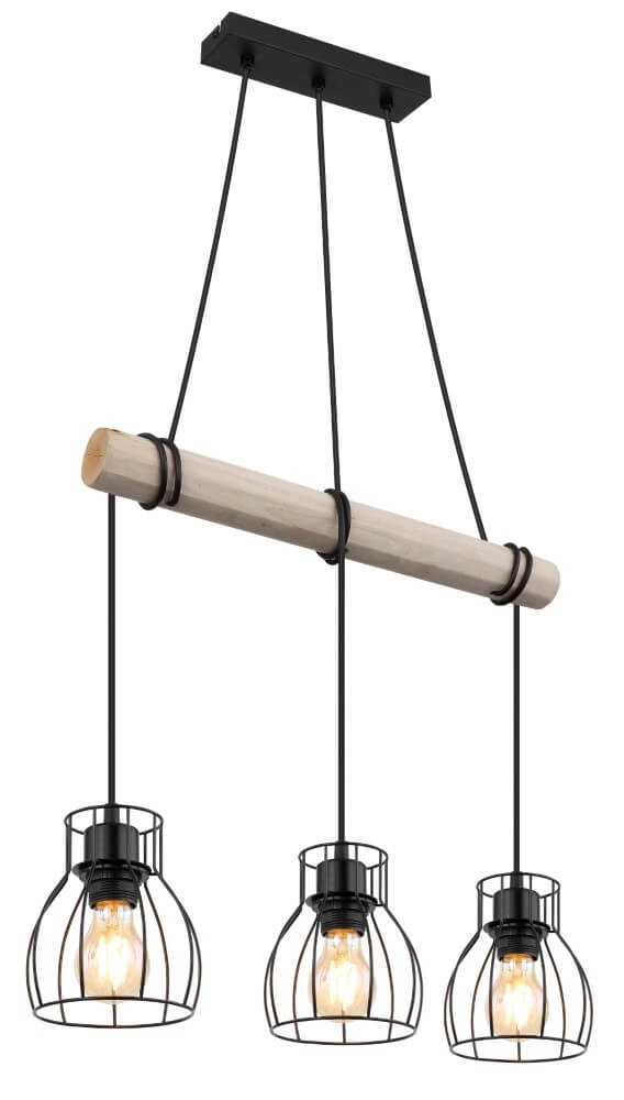 Ländliche Hängelampe Mina Holz mit Schwarz