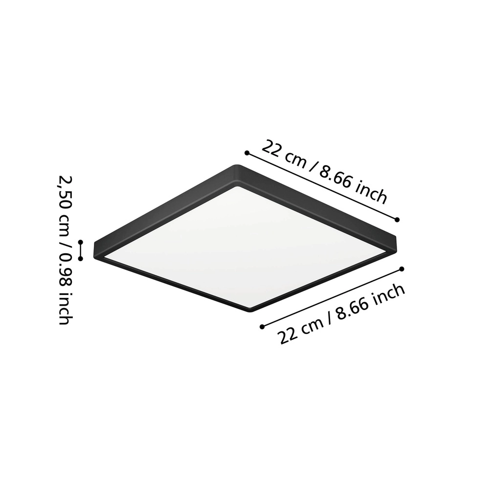 Deckenlicht IP44 Fueva 6 Quadrat – Schwarz – 22x22 cm Eglo 9008606330348
