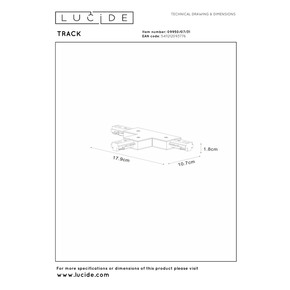 Schienen-T-Verbinder (B) Track Einphasenweiß Lucide 5411212093776