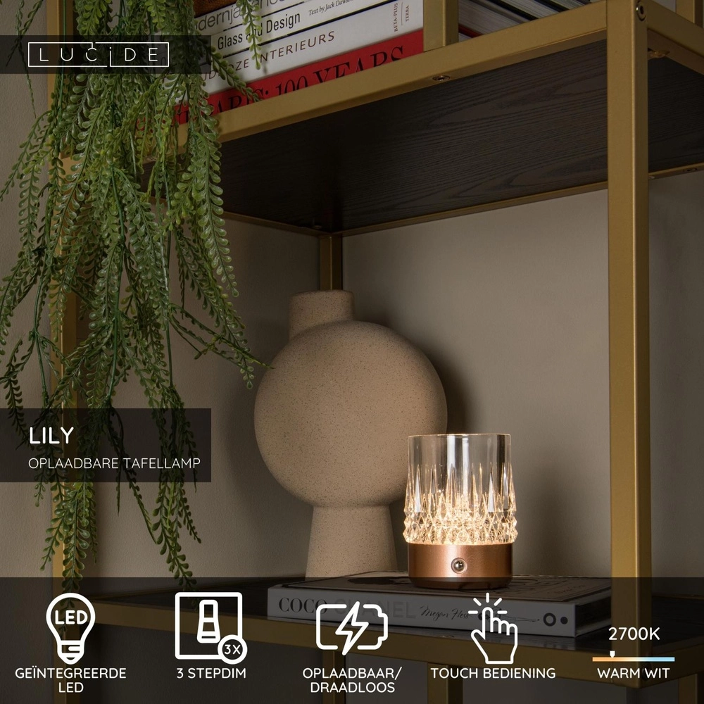 Wiederaufladbare Tischlampen Lily Set von 3 Kupfern Lucide 5411212461094
