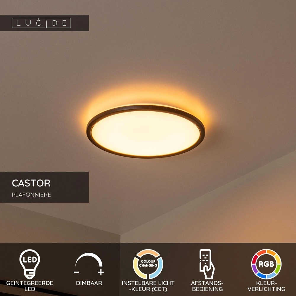 Deckenlicht Castor schwarz mit weißem Ø 32 cm Lucide 5411212071804