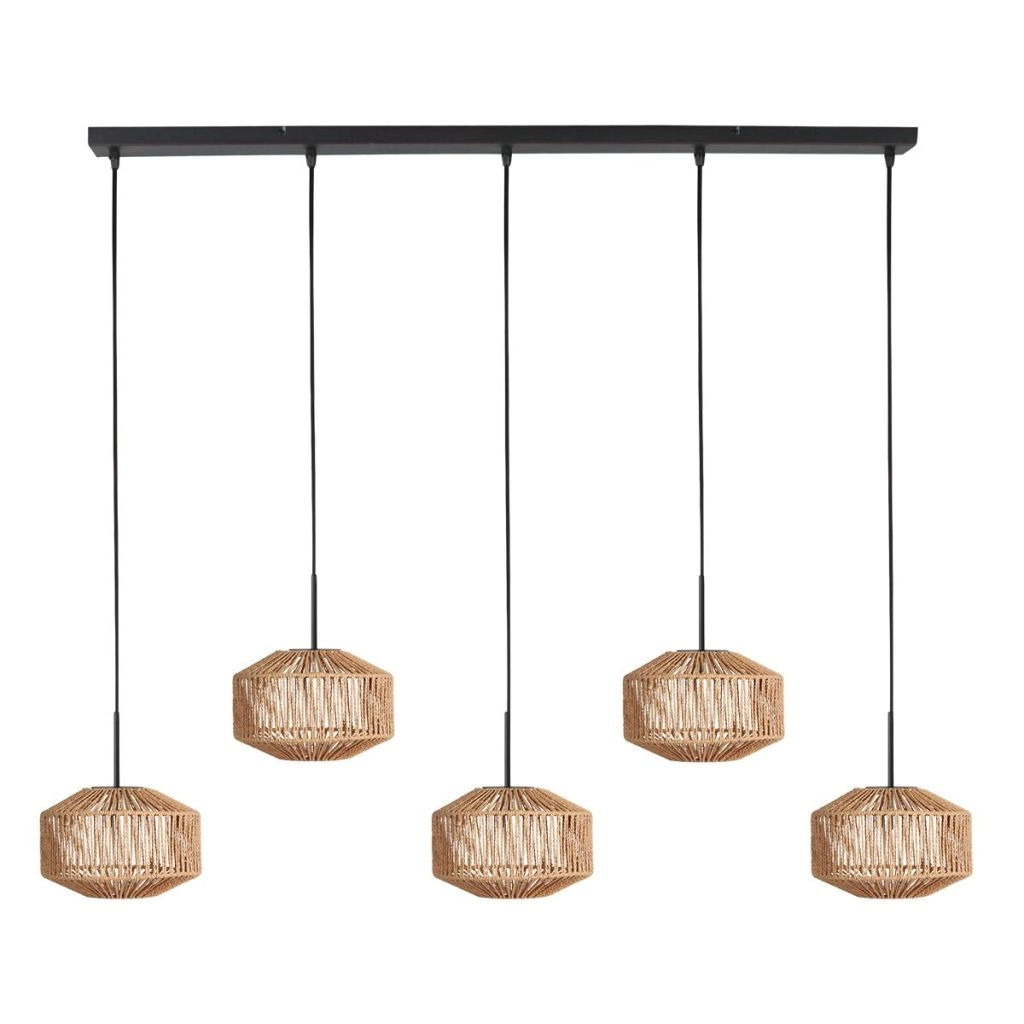 5-Licht Pendellampe gerade Ropex mit Rattanhauben Steinhauer 8712746183245