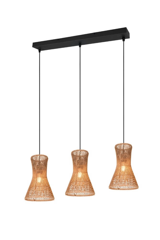 3-flammige Pendelleuchte Bijou schwarz mit Rattan Trio 4017807637298