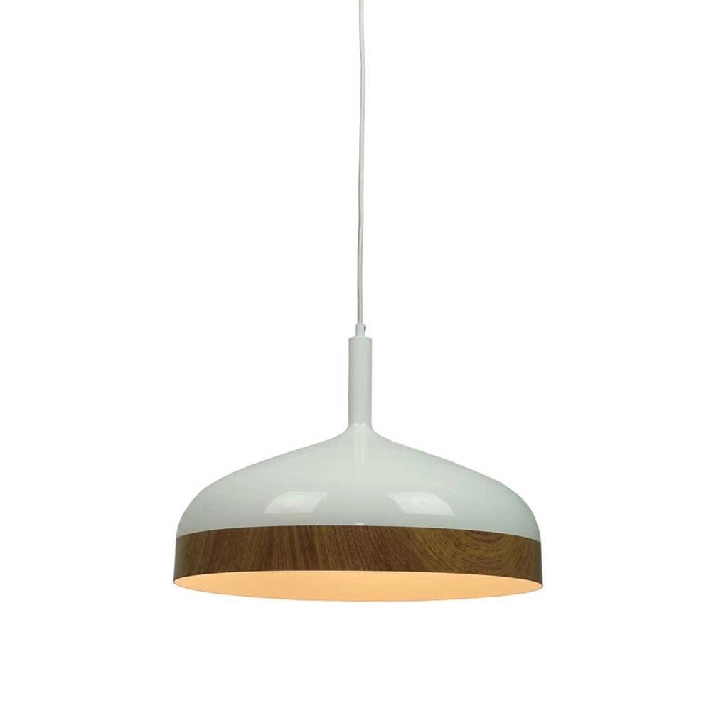 Retro Pendelleuchte Moondrop Ø 45 cm weiß mit holz