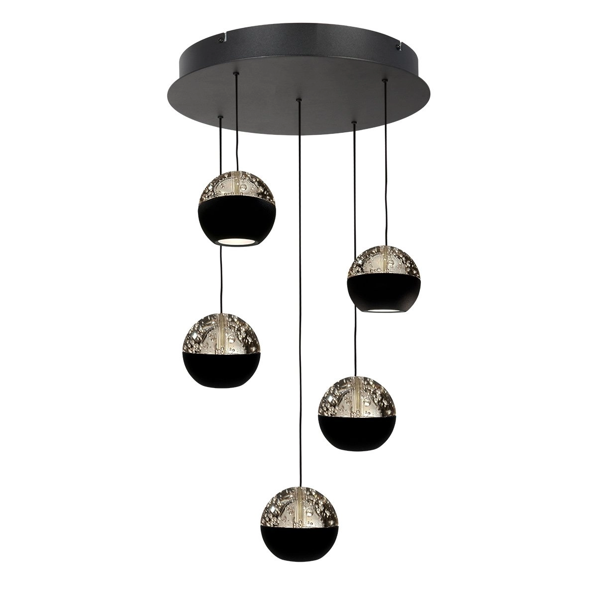 5-Licht Vide Pendellampe Belluno LED – Schwarz mit Glas Steinhauer 8712746183887