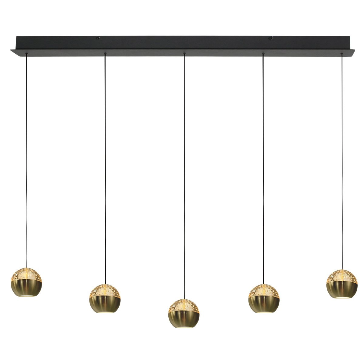 5-Licht Esstisch-Pendellampe Belluno LED – Messinggold mit Glas