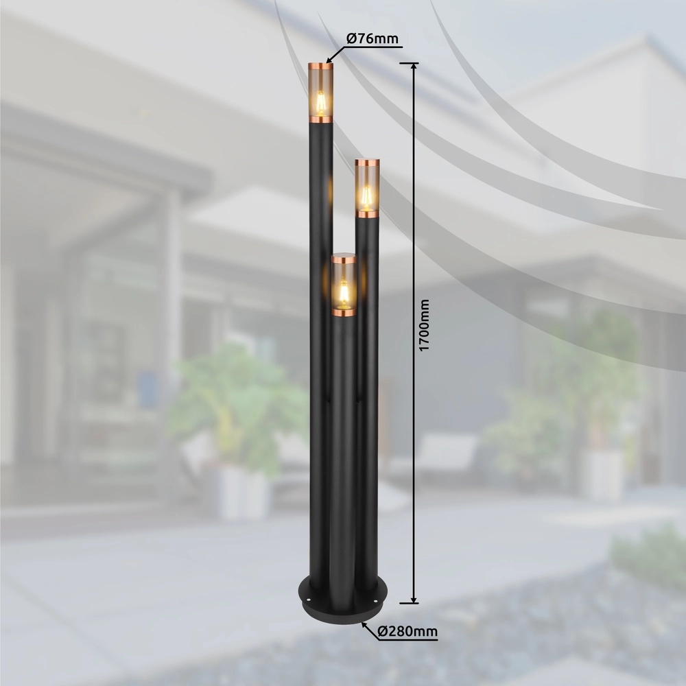 3-Licht-Gartenlampe Boston Schwarz Globo 9007371442904