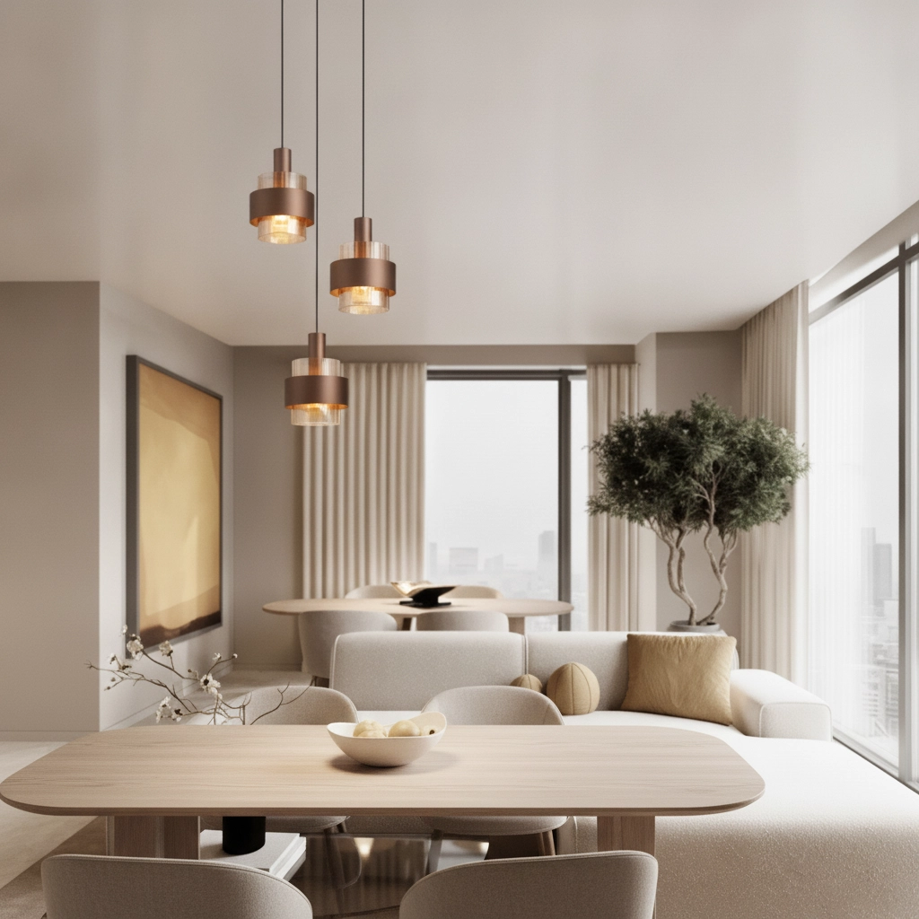 Moderne Pendellampe Serena 3-hell Kaffeebraun