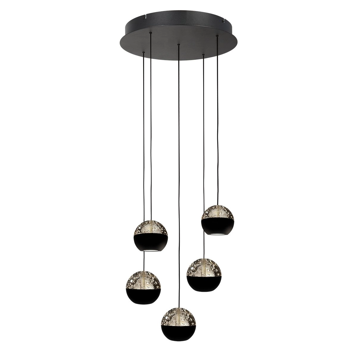 5-Licht Vide Pendellampe Belluno LED – Schwarz mit Glas Steinhauer 8712746183887