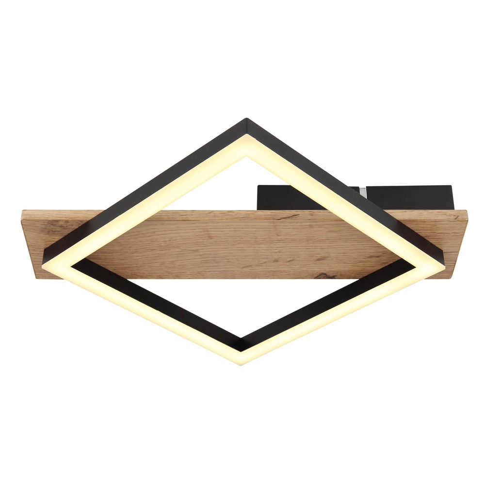 Deckenlampe Beatrix 33 cm quadratisch schwarz mit Holz Globo 9007371454389