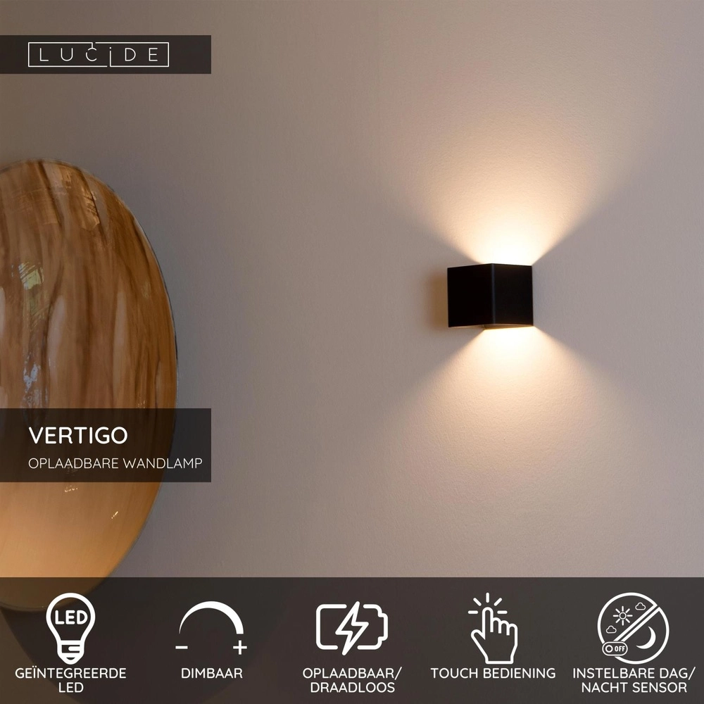Wiederaufladbare Wandlampe Vertigo Magnetisches Schwarz Lucide 5411212272386