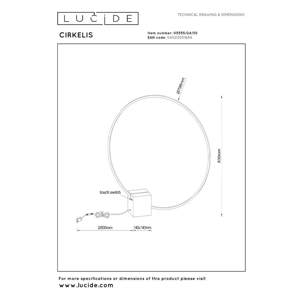 Schwarze Tischlampe Cirkelis rund Ø 83 cm Lucide 5411212051684