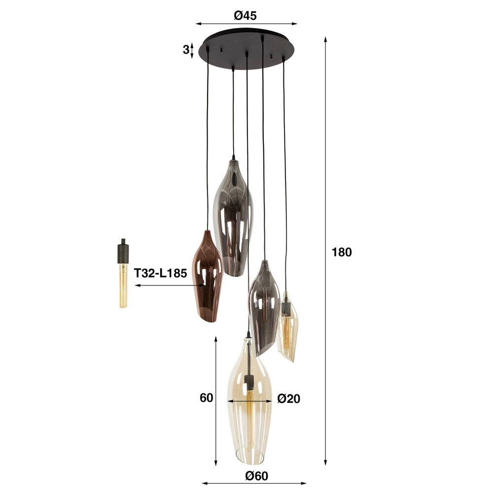 Vide Pendellampe Cocoon 5x farbiges Glas Lyora 8716803511910