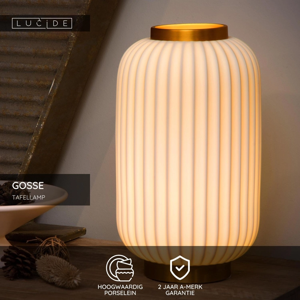 Design-Tischlampe Gosse Gold mit Weiß Lucide 5411212134165