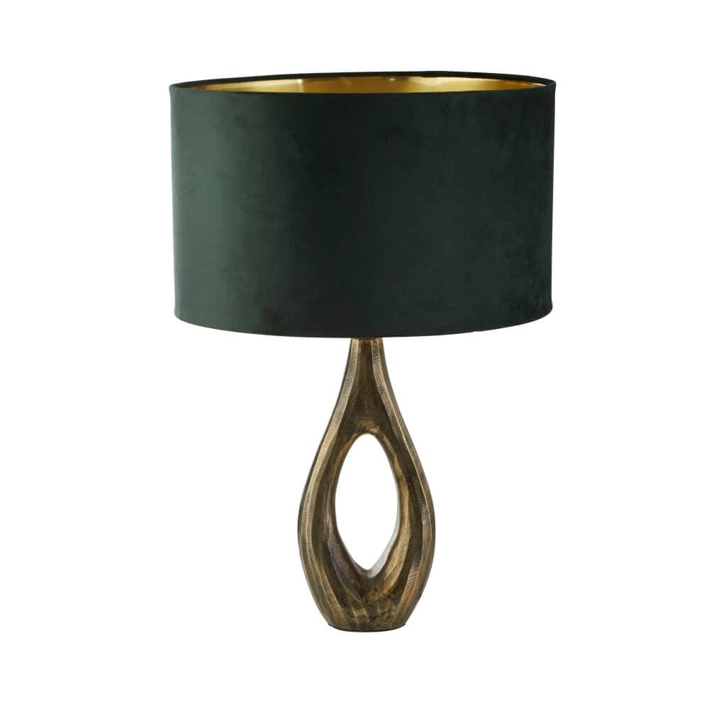 Goldene Tischlampe Bucklow mit grüner Haube