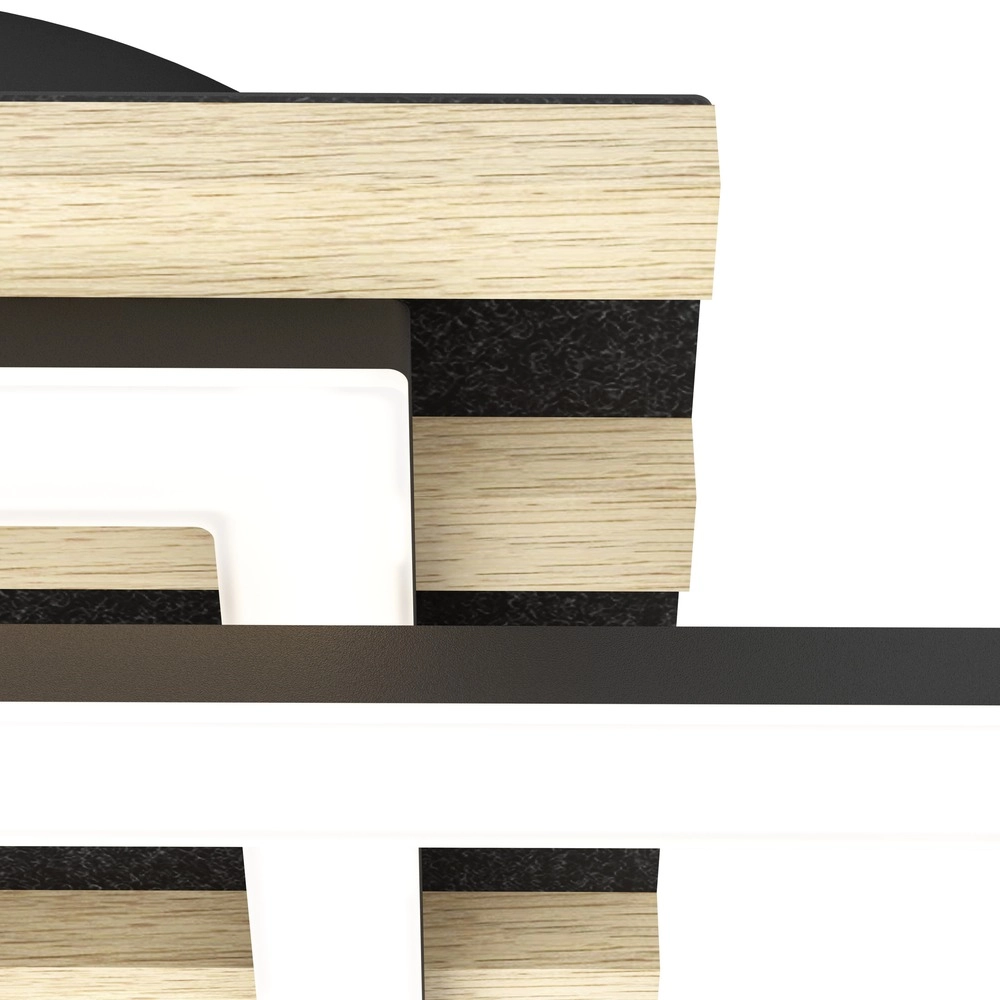 Moderne Deckenlampe Cembrano Schwarz mit Holzquadrat 34 cm Eglo 9008606388189