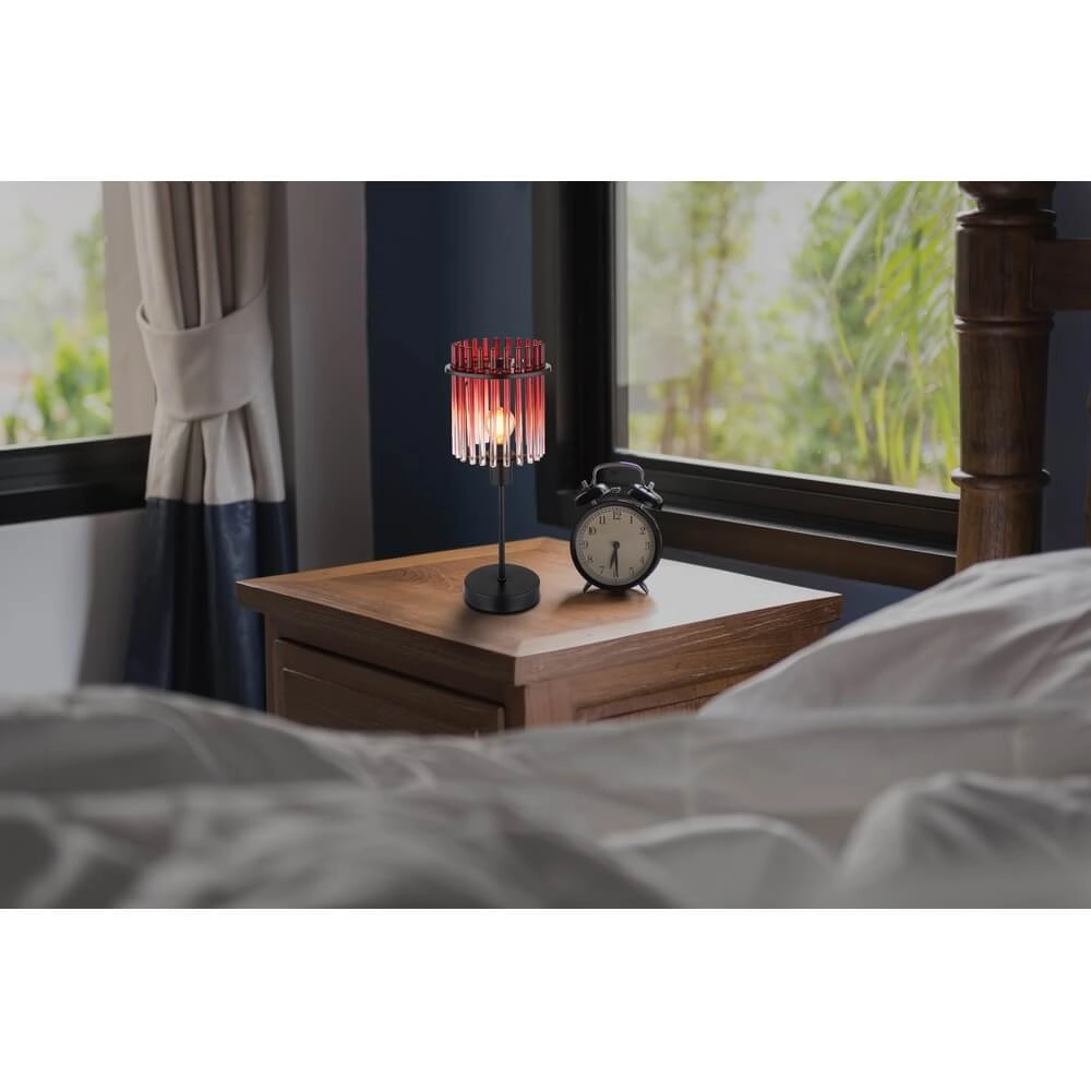 Schwarze Tischleuchte Gorley mit rotem Glas Ø 15cm Globo 9007371471959