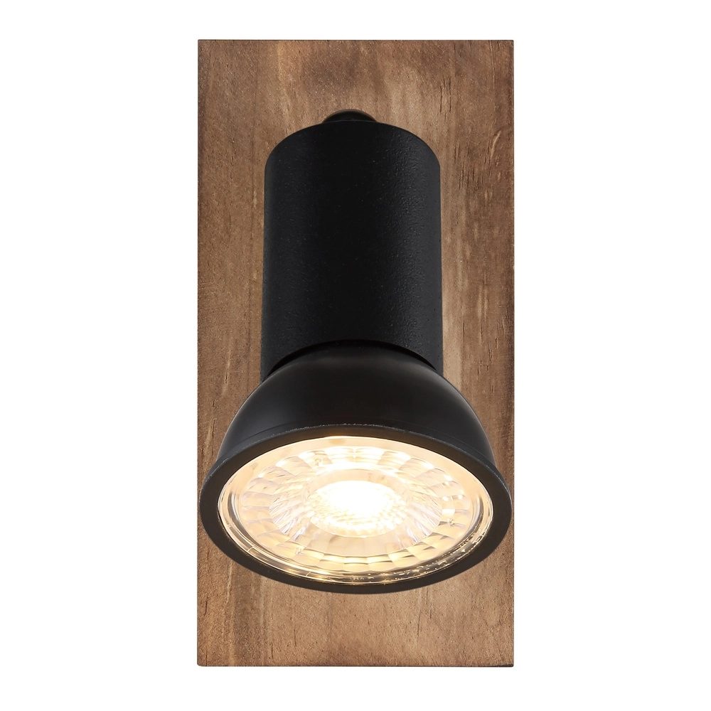 Oberflächenmontierter Spot Drew Schwarz mit Holz Globo 9007371442775