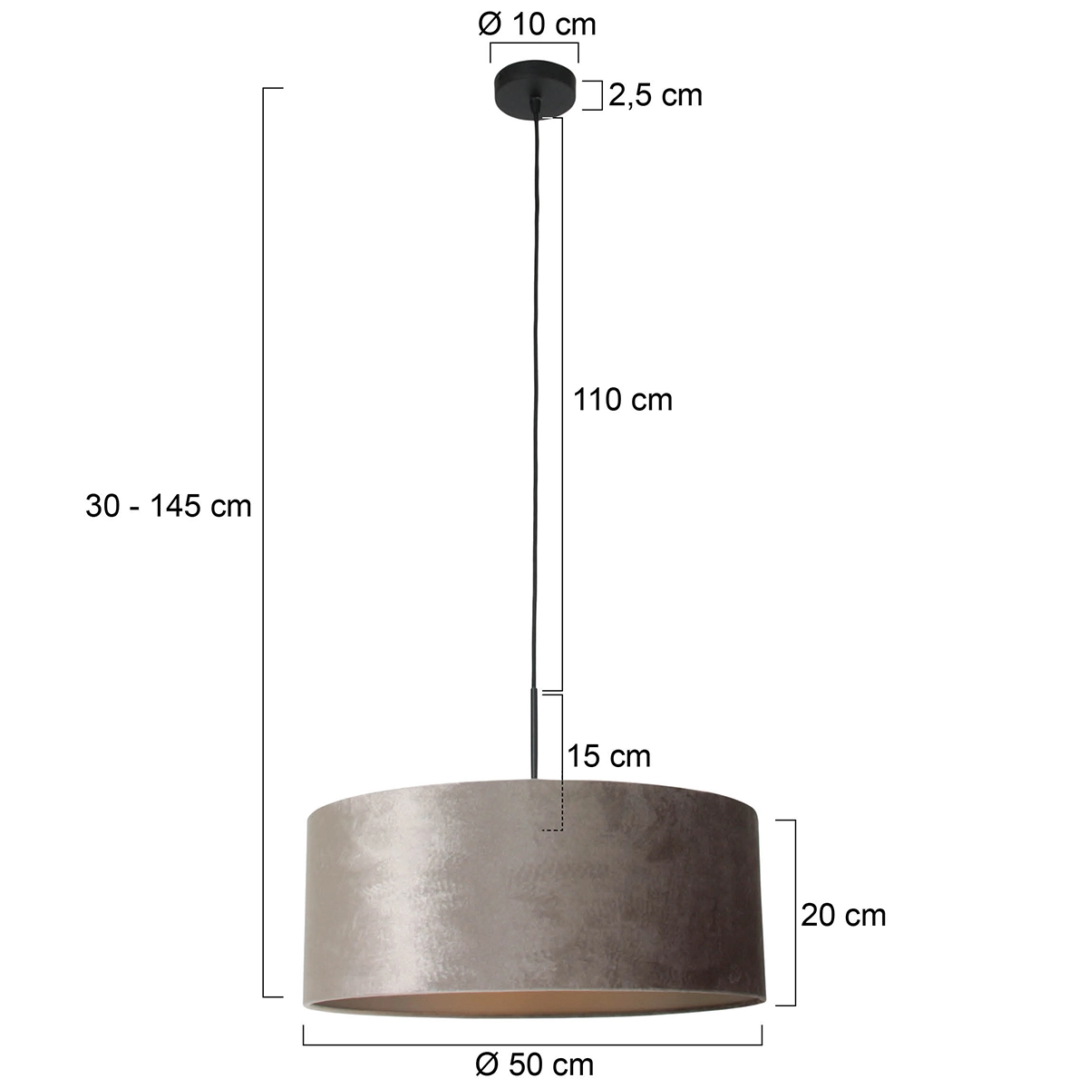 Hängelampe Sparkled 50 cm schwarz mit taupefarbenem Samtschirm Steinhauer 8712746146271