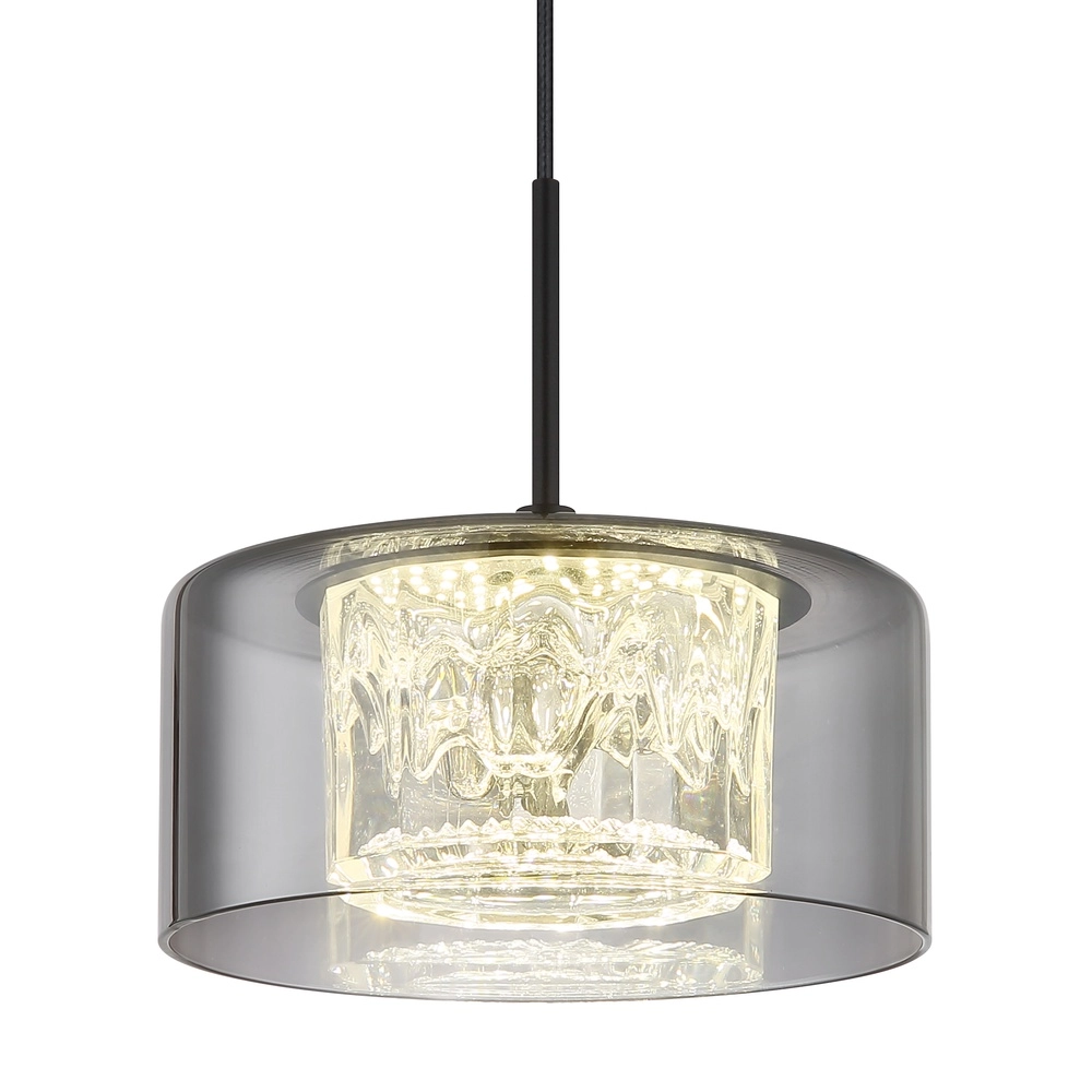 Design-Pendellampe Fogsy Einzelne schwarze mit Rauchglas Globo 9007371450381