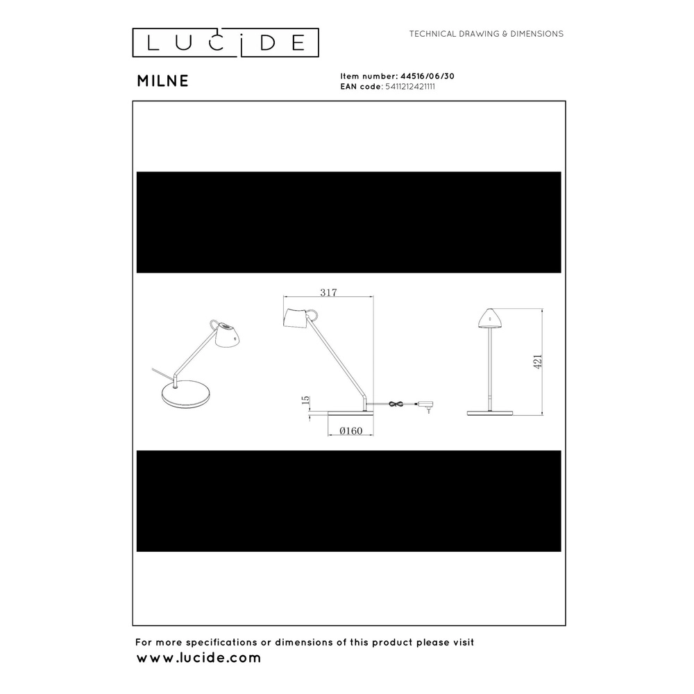 Schreibtischlampe Milne Schwarz Lucide 5411212421111