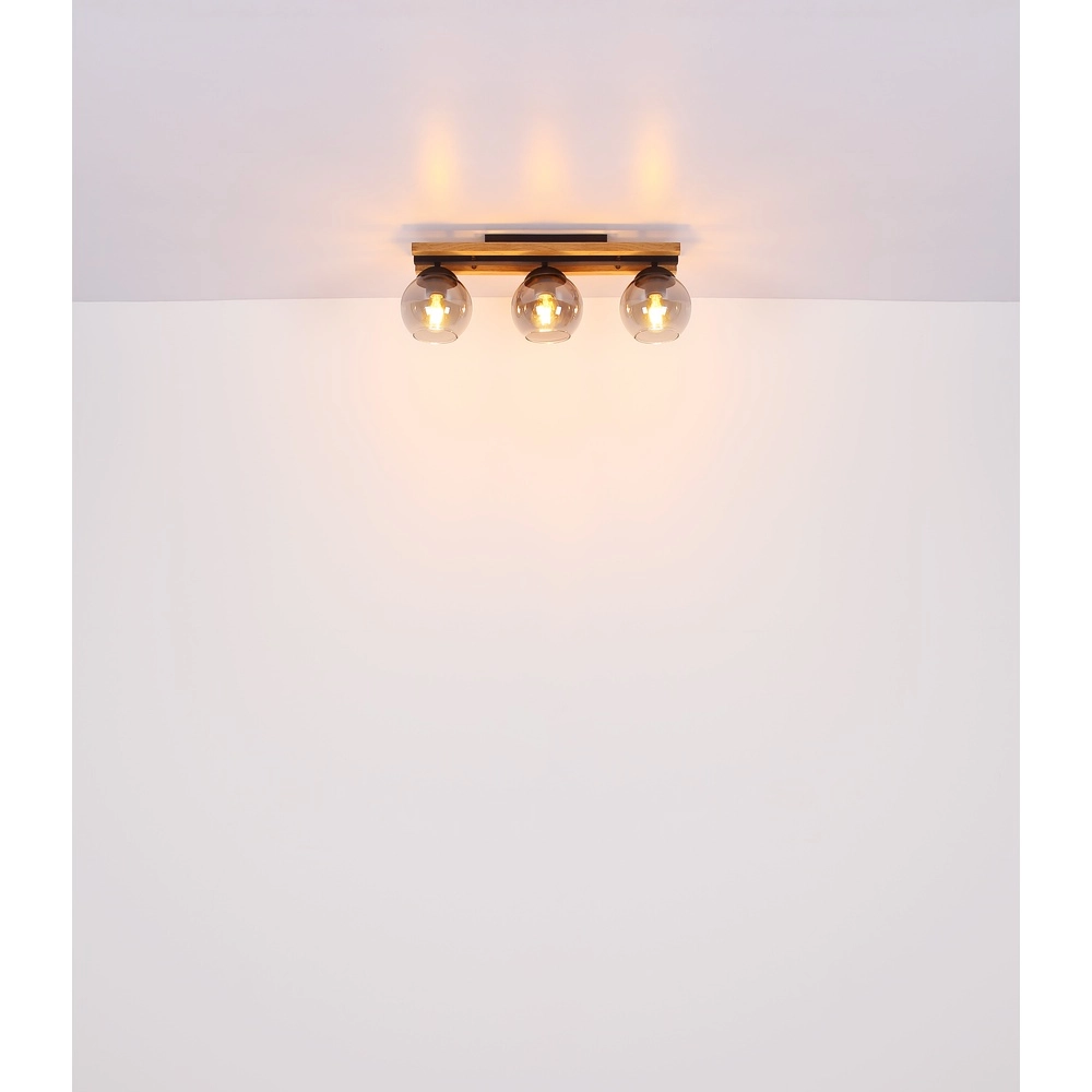 3-Licht Deckenlampe Conni Schwarz mit Holz Globo 9007371448739