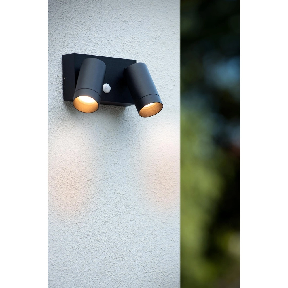 Wandscheinwerfer Taylor IP54-Doppel mit Sensor-Schwarz Lucide 5411212092717