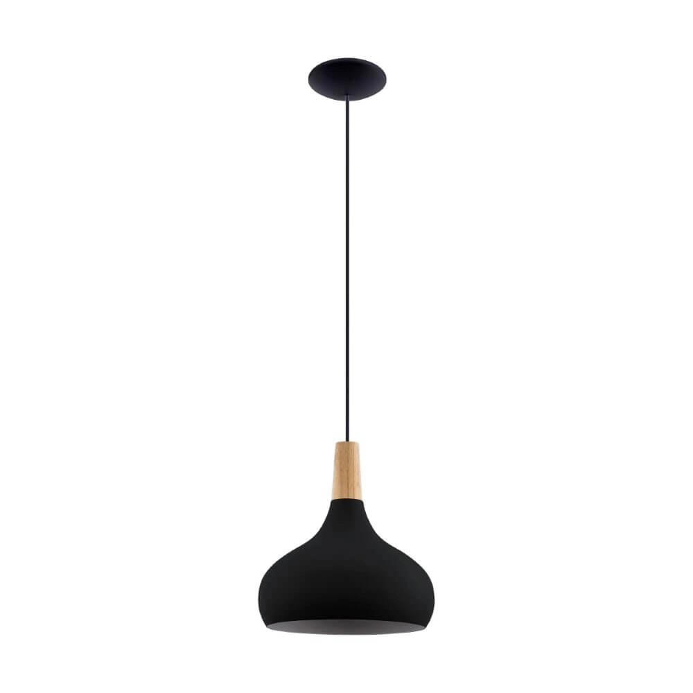 Schwarze Hängelampe Sabinar Ø 28cm mit Holz Eglo 9008606235780