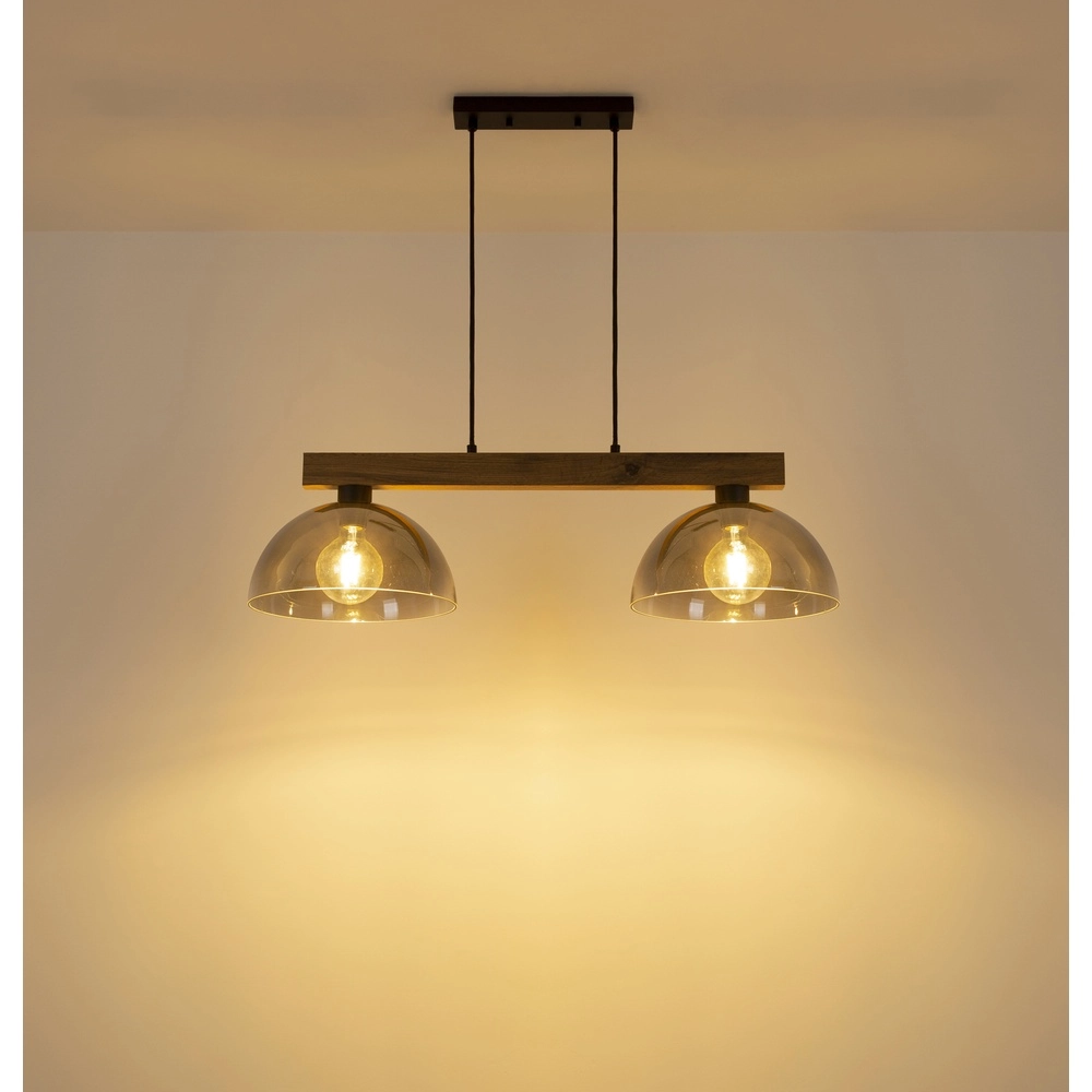 Land-Pendellampe Romy 2-helliges Schwarz mit Holz Globo 9007371583355