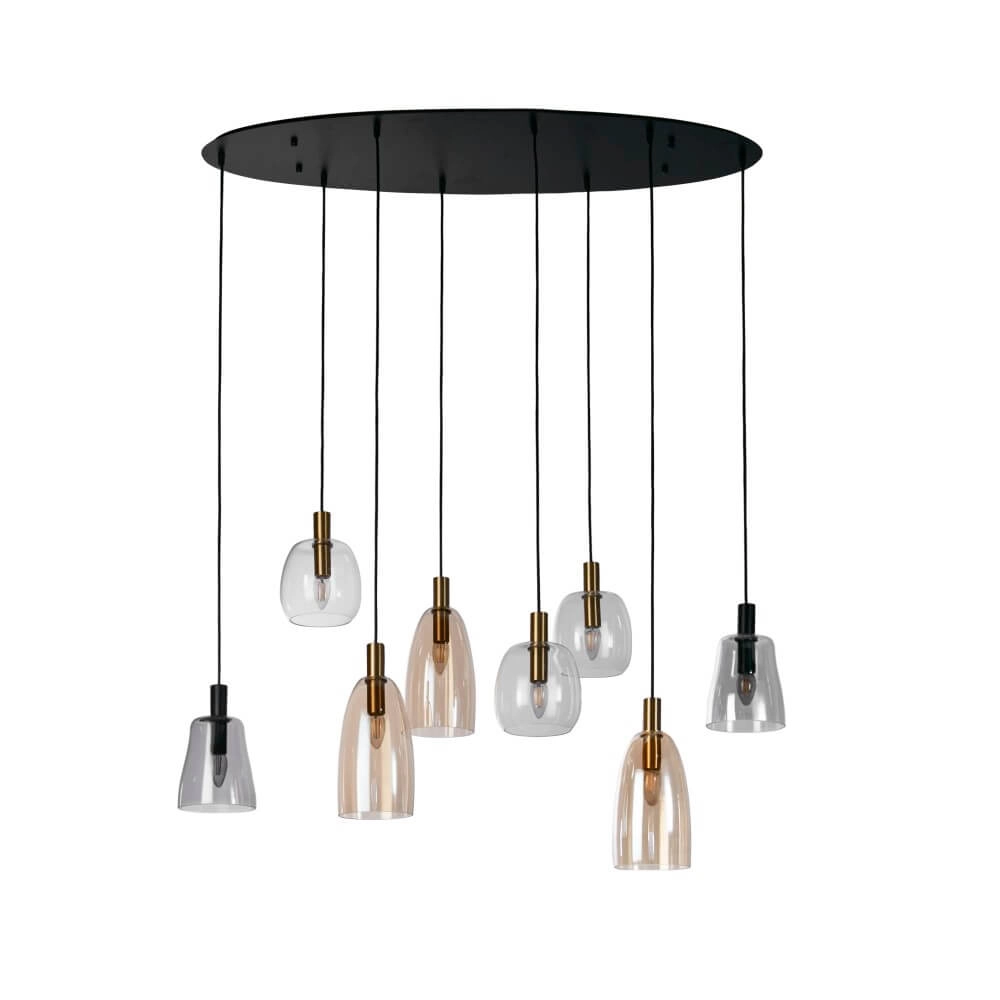 Hängelampe mit 8 Leuchten Divine mehrere Glasfarben