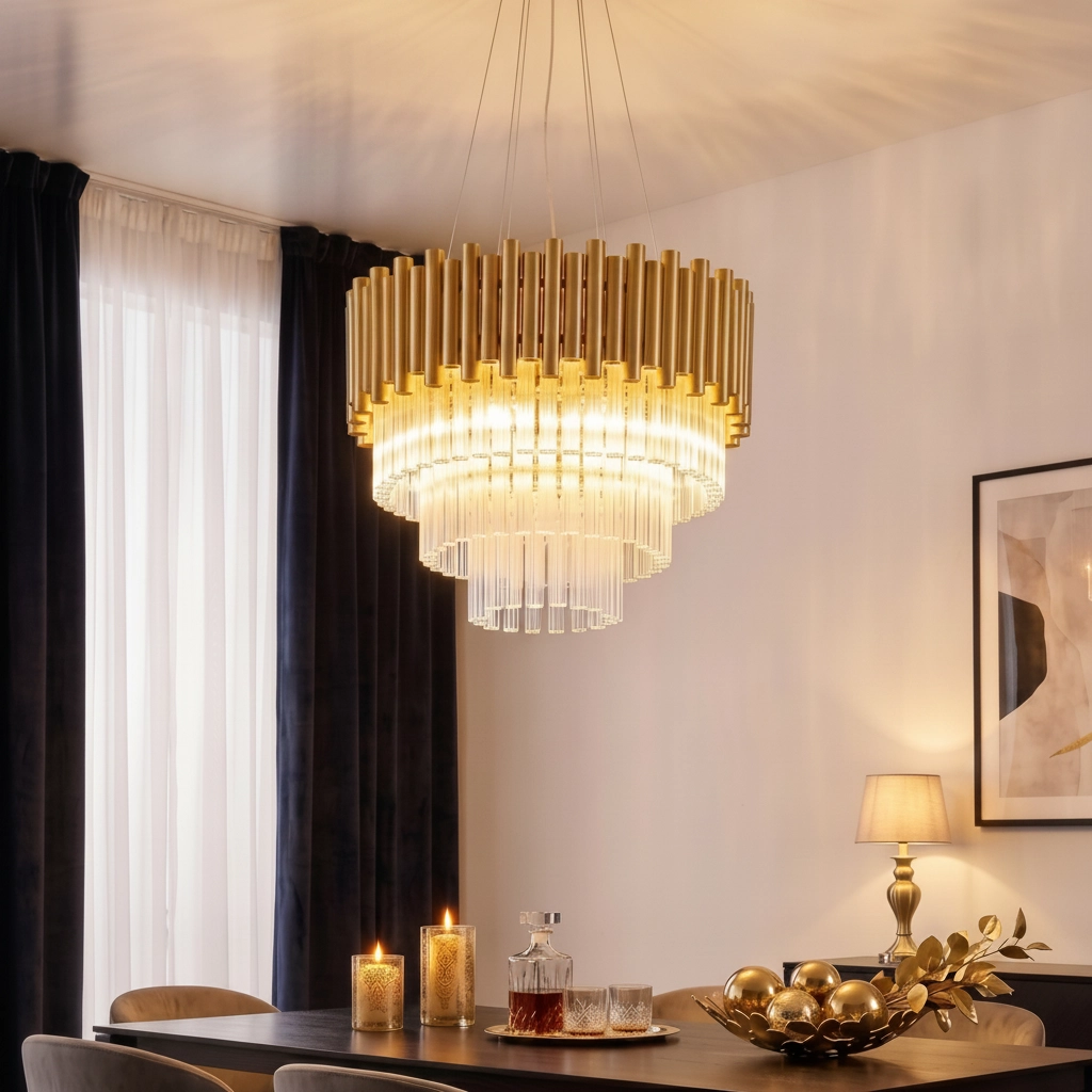 Pendelleuchte Magnolia gold mit Kristall Ø 50cm