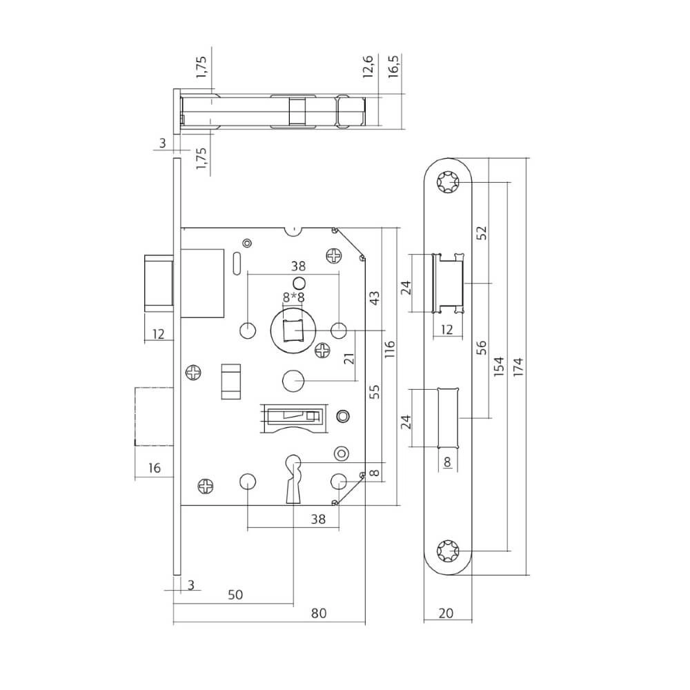 Schlosskasten Tastatur Domus Edelstahl 55mm Intersteel 8714186427330