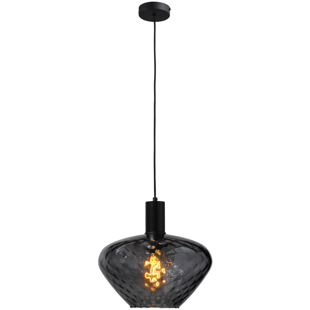 Hängelampe schwarz Porto mit Blütenrauchglas - Ø 30cm Masterlight 8718121269320