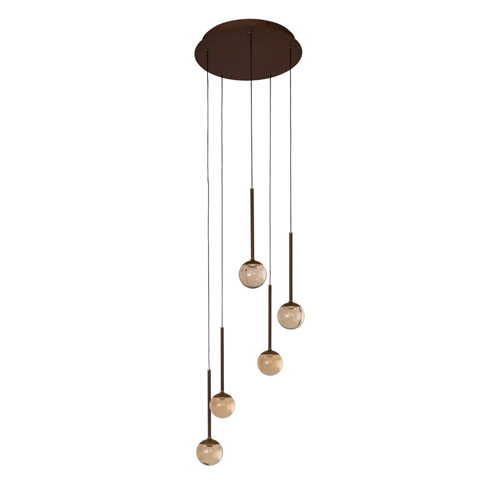 Design-Pendellampe Calina 5-Licht mit bernsteinfarbenen Kugeln Premium by Lucide 5411212242150