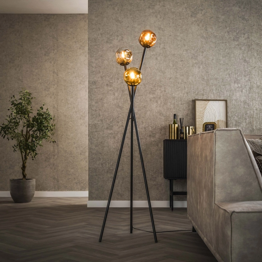 Stativ-Bodenlampe Molecule mit Glaskugeln
