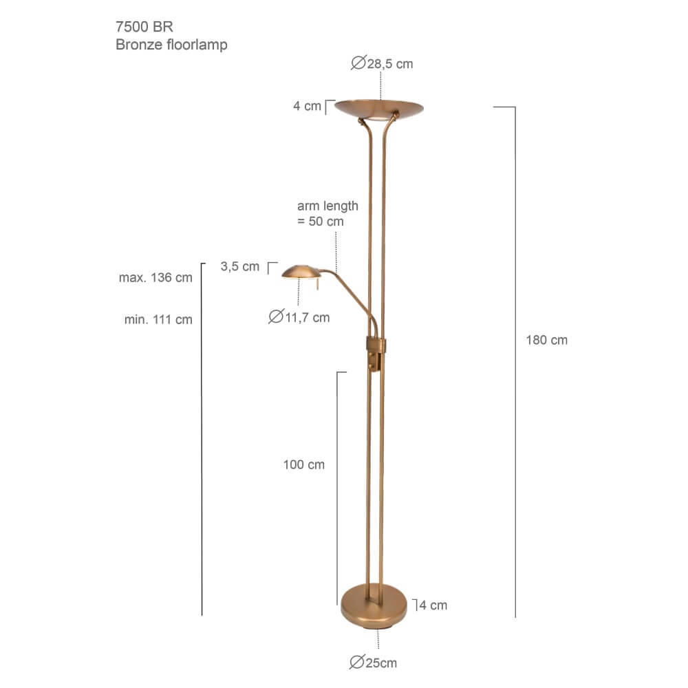 LED Stehleuchte mexlite Up 180 cm - 3000k Bronsbruin Steinhauer 8712746096347