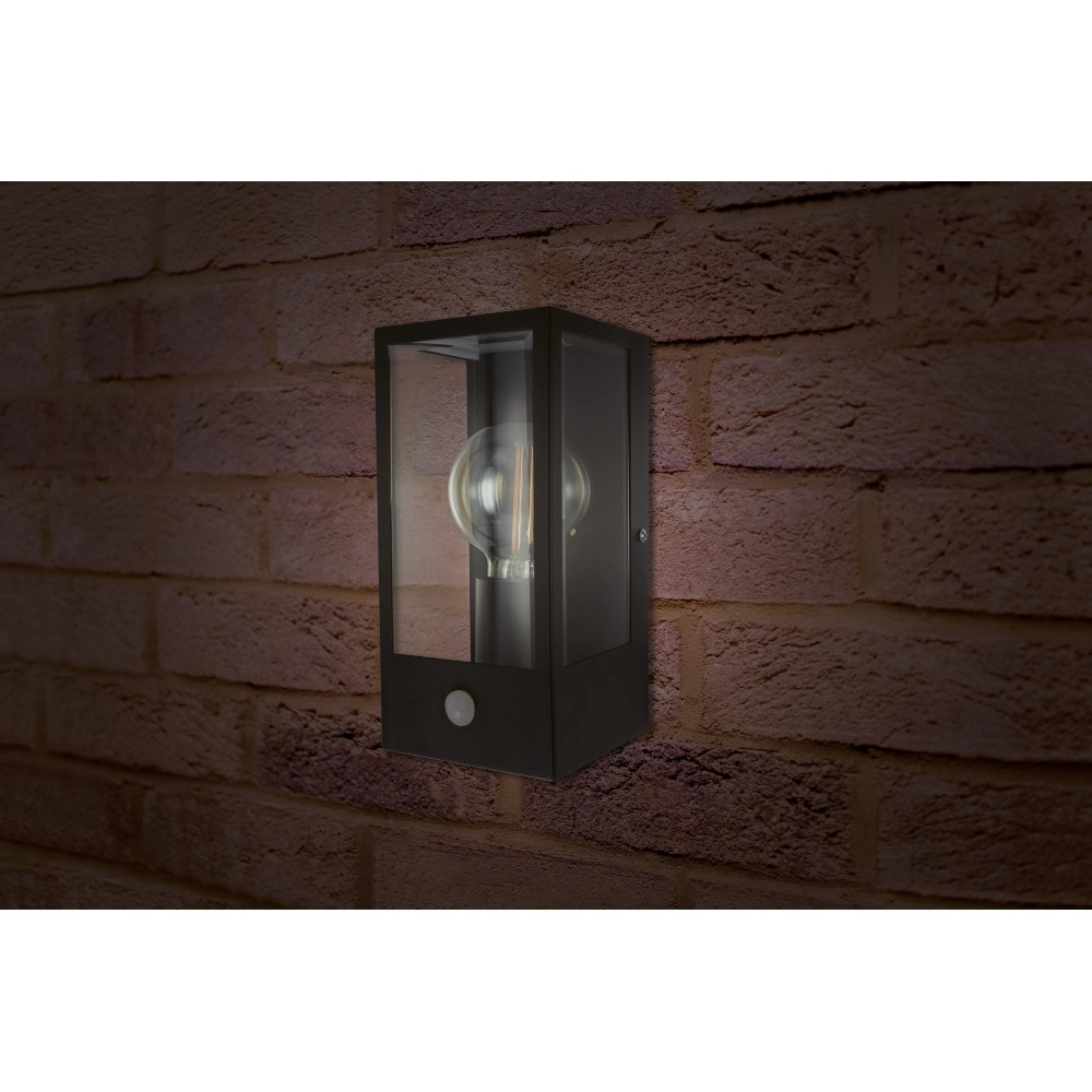 Schwarze Außenlampe Prato E27 – Glas – mit Bewegungsmelder Lyora 5055788268772