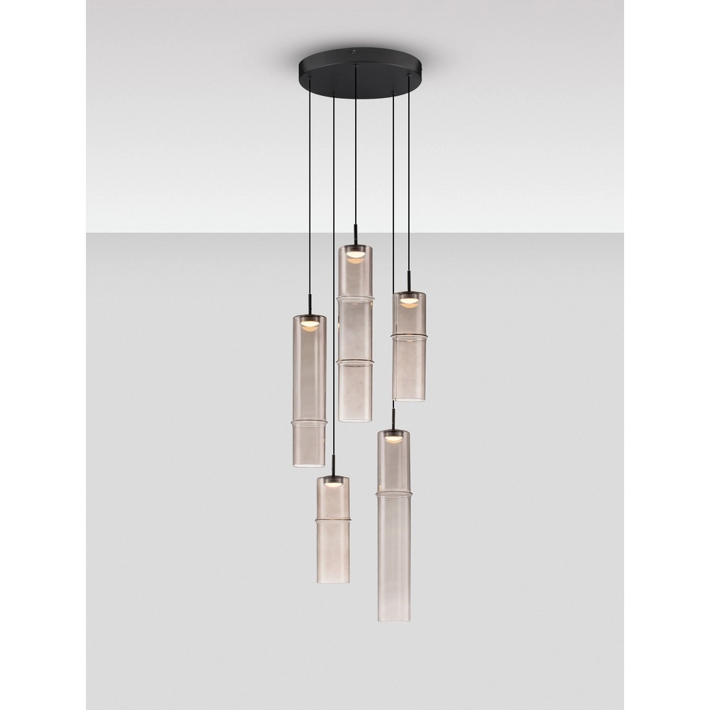 Einzigartige Pendelleuchte Sano rundes 5-flammiges Rauchglas Lyora 5212017474056