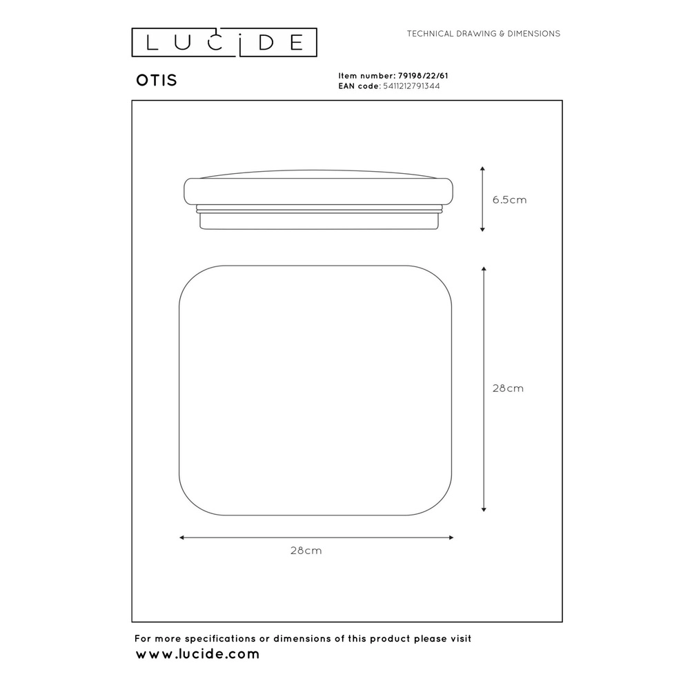 Quadratische Deckenlampe Otis 28 cm weiß Lucide 5411212791344