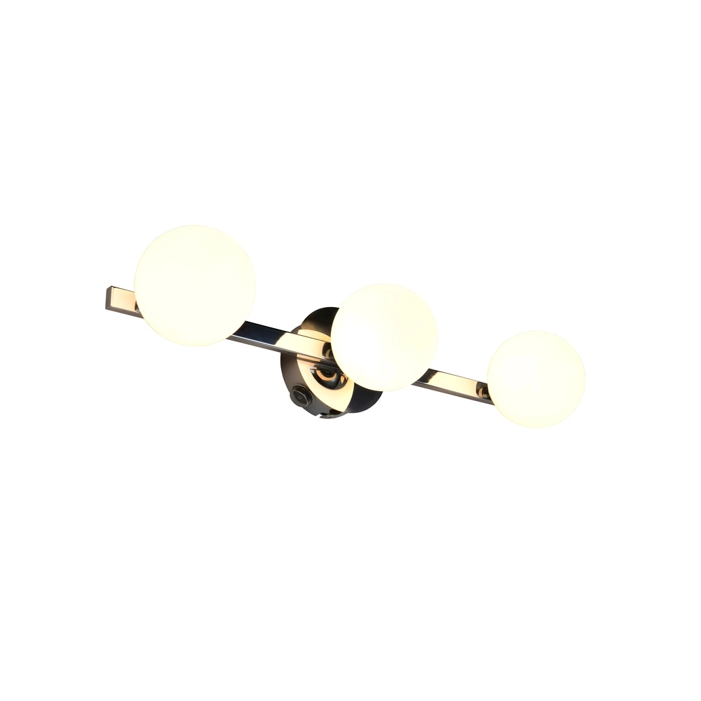 Design-Wandlampe Alfio 3-Licht Chrom mit weißem Glas
