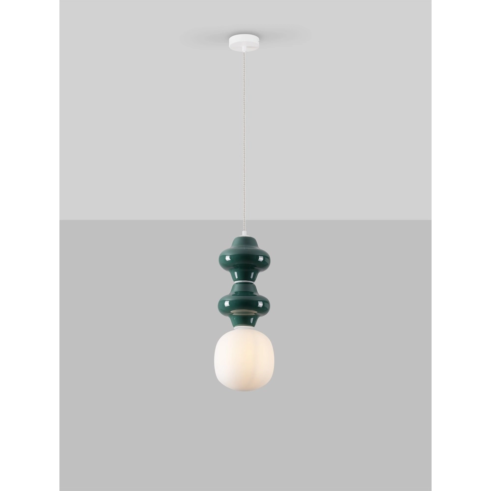 Pendelleuchte Clio M grüne Keramik mit weißem Glas Lyora 5212017461247