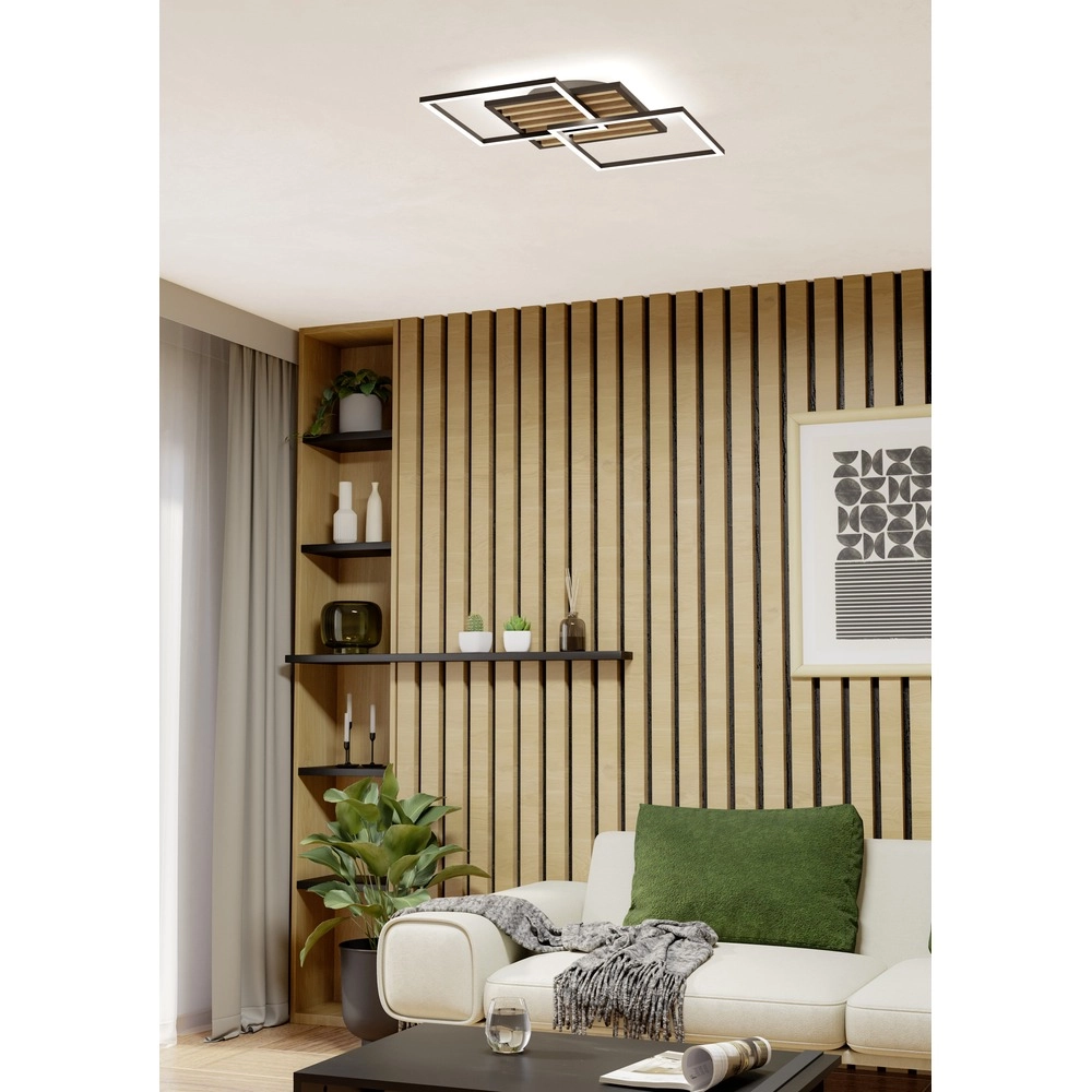 Moderne Deckenlampe Cembrano Schwarz quadratisch mit Holz Eglo 9008606388127