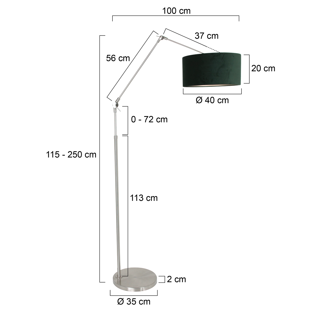Stehleselampe Prestige Chic Edelstahl mit 40 cm grünem Samtschirm Steinhauer 8712746145731